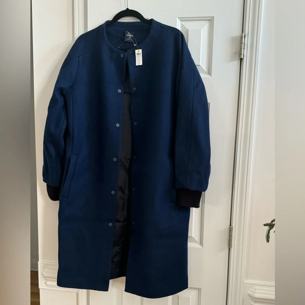 KATE SPADE SATURDAY | LONG BASEBALL WOOL COAT /  4CMU0356 ~NAVY 400 / Size XL